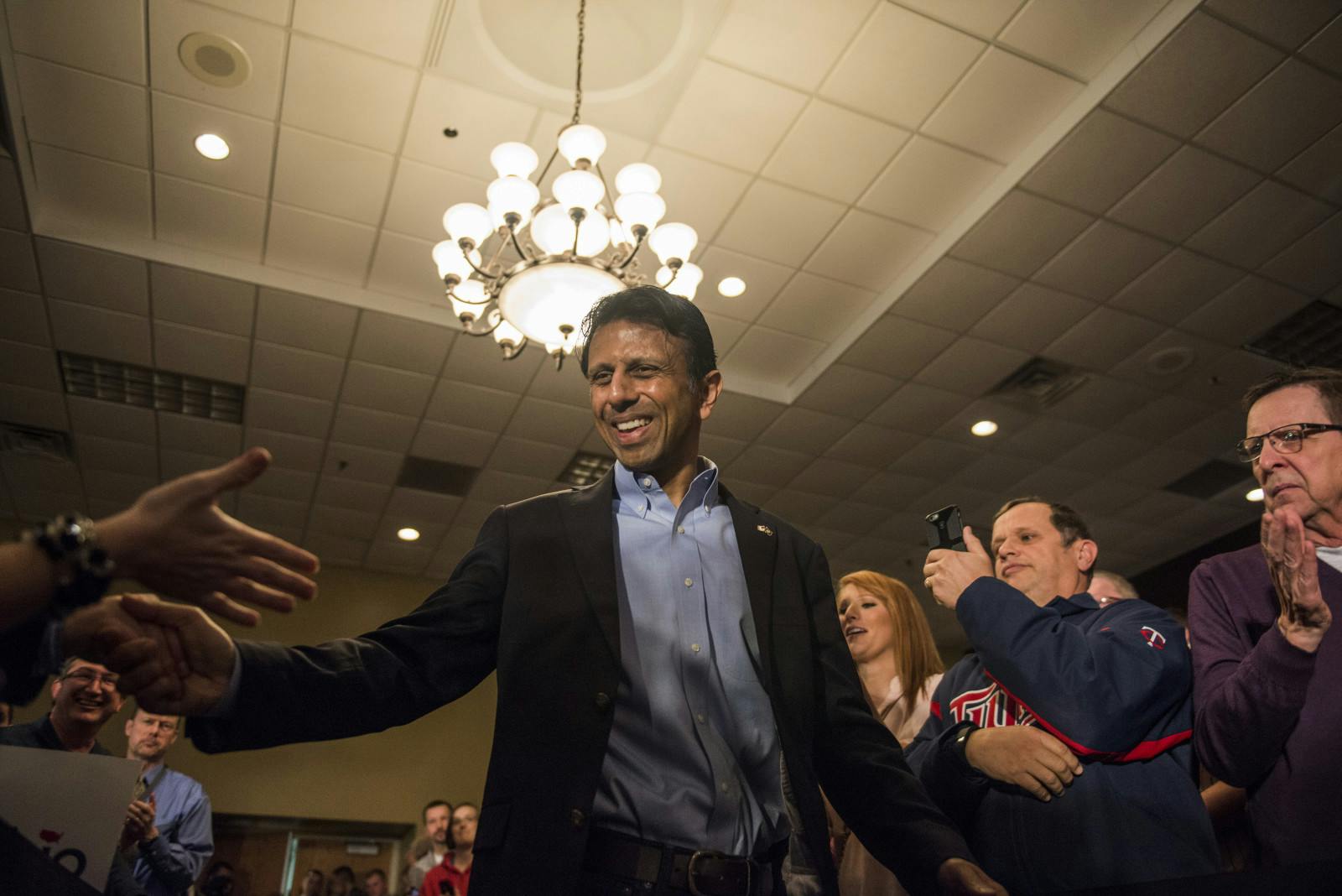 ANDOVER, MN- MARCH 1: Gov. Bobby Jindal (R-LA) introduces Republican presidential candidate Sen. Marco Rubio (R-Fla.) to a crowd of supporters Courtyards of Andover Event Center in Andover, MN. Rubio is hoping to win Minnesota in the Super Tuesday primary election. (Photo by Stephen Maturen/Getty Images)
