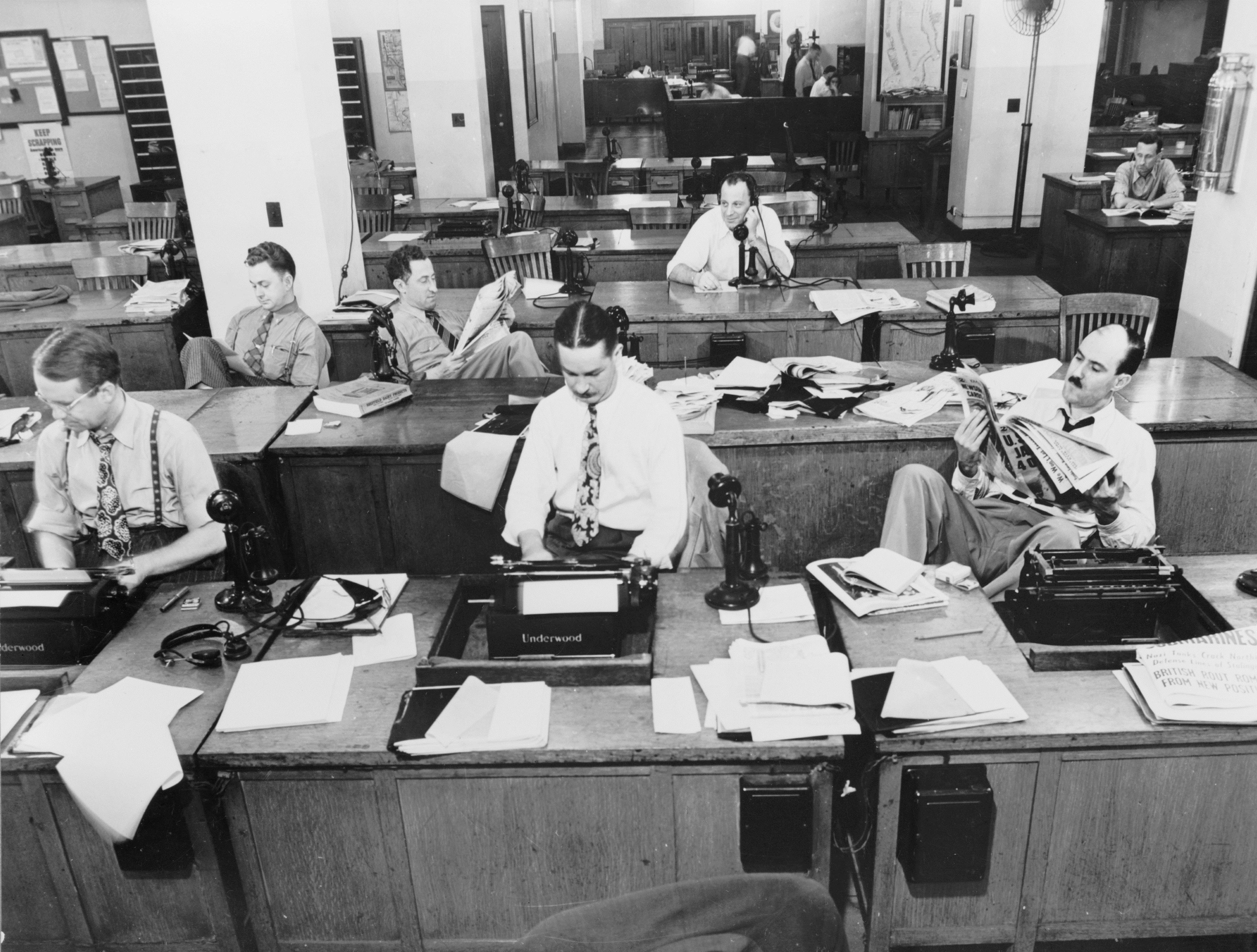The New York Times newsroom, pictured in 1942. (Marjory Collins/U.S. Library of Congress)