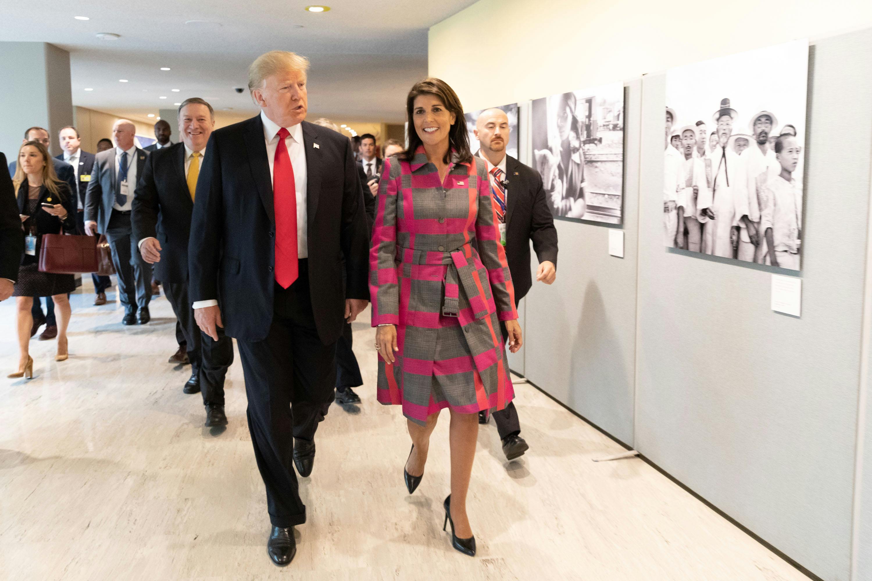 President Donald J. Trump and UN Ambassador Nikki Haley arrive Monday, Sept. 24, 2018, to the UN Headquarters in New York City, where they participated in the Global Call to Action on the World Drug Problem. (Official White House Photo by Shealah Craighead)