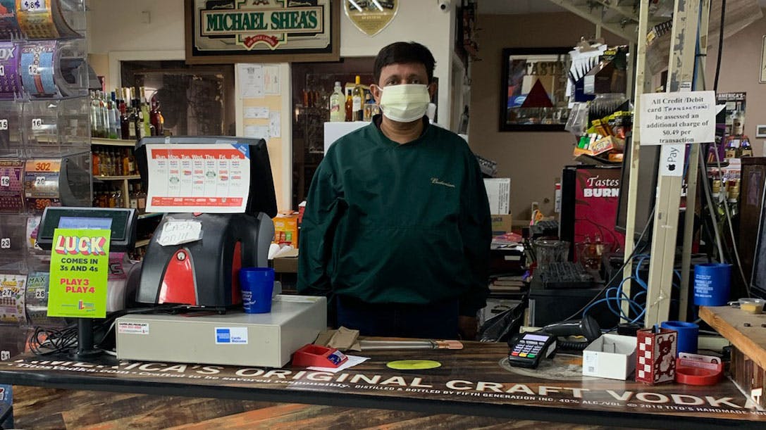 Sanjay Patel, who has owned a Delaware liquor store since 1998, is taking safety precautions during the COVID-19 pandemic. (Rujuta Saksena)