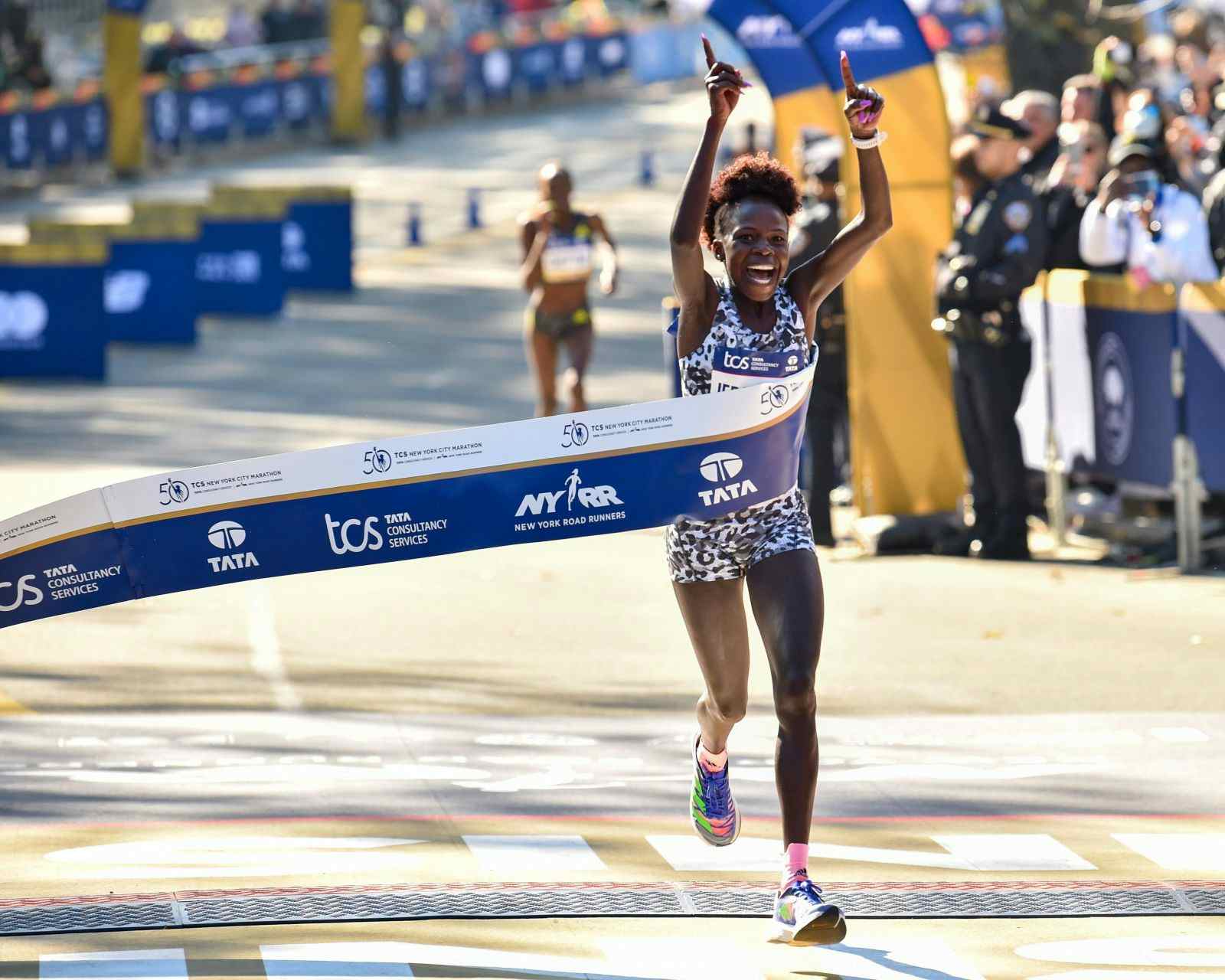 Peres Jepchirchir is seen winning the Professional Women's Division during the 2021 TCS New York City Marathon on November 07, 2021 in NYC (Bryan Bedder/New York Road Runners via Getty Images)