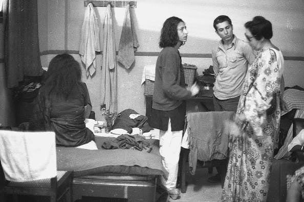 Original caption: NEW DELHI, INDIA MARCH 20, 1975: Descendant of Begum of Avadh named Begum Wilayat Mahal (45) with her daughter Sakeena (19) and son Ali Raza (17) were occupying the second-class waiting room at the New Delhi Railway Station for the past three months. (Photo by N Thyagarajan/Hindustan Times via Getty Images)