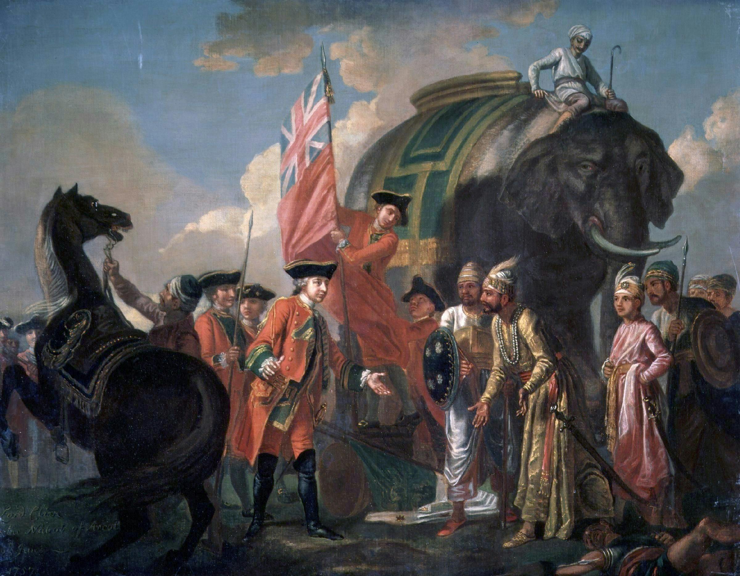 Clive meeting Mir Jafar after the Battle of Plassey, oil on canvas (Francis Hayman, c. 1762)