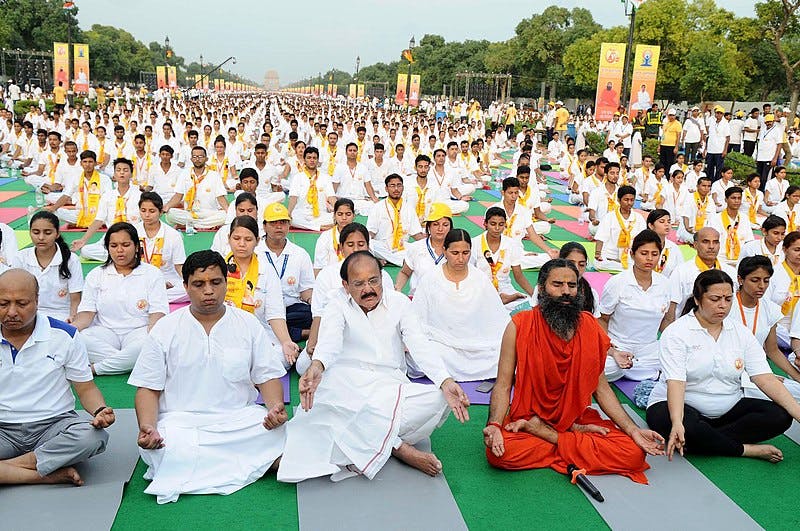 Baba Ramdev at a yoga camp on International Yoga Day, 2019, Rajpath, New Delhi. (Creative Commons)